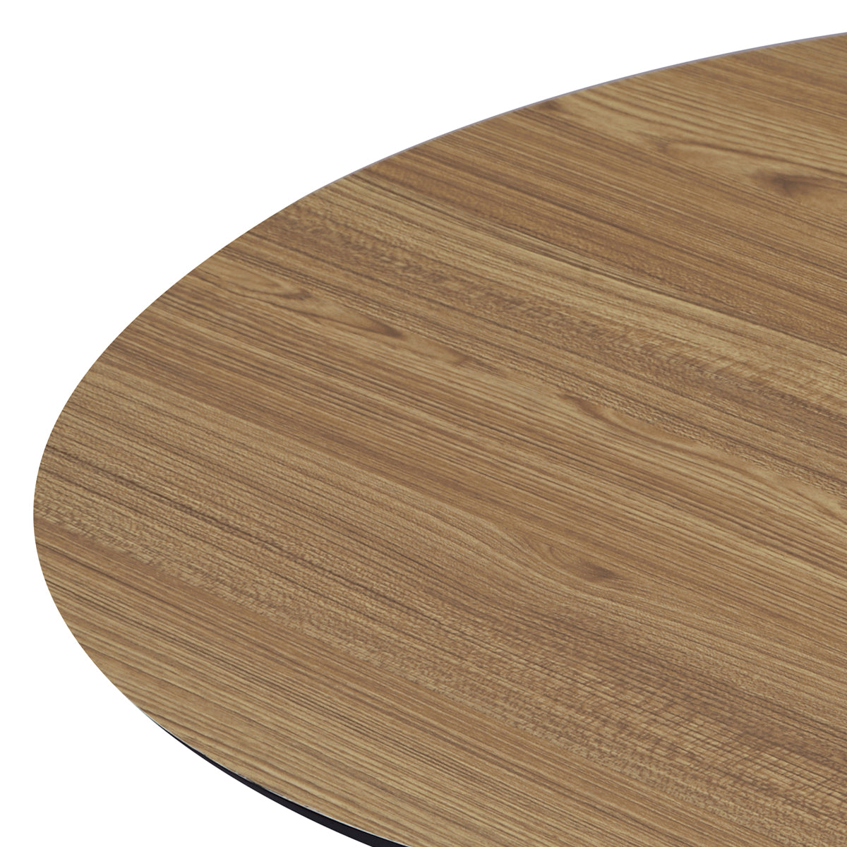 Détail du plateau de la table basse ronde MATIS diamètre 80 cm en finition mélaminé imitation chêne